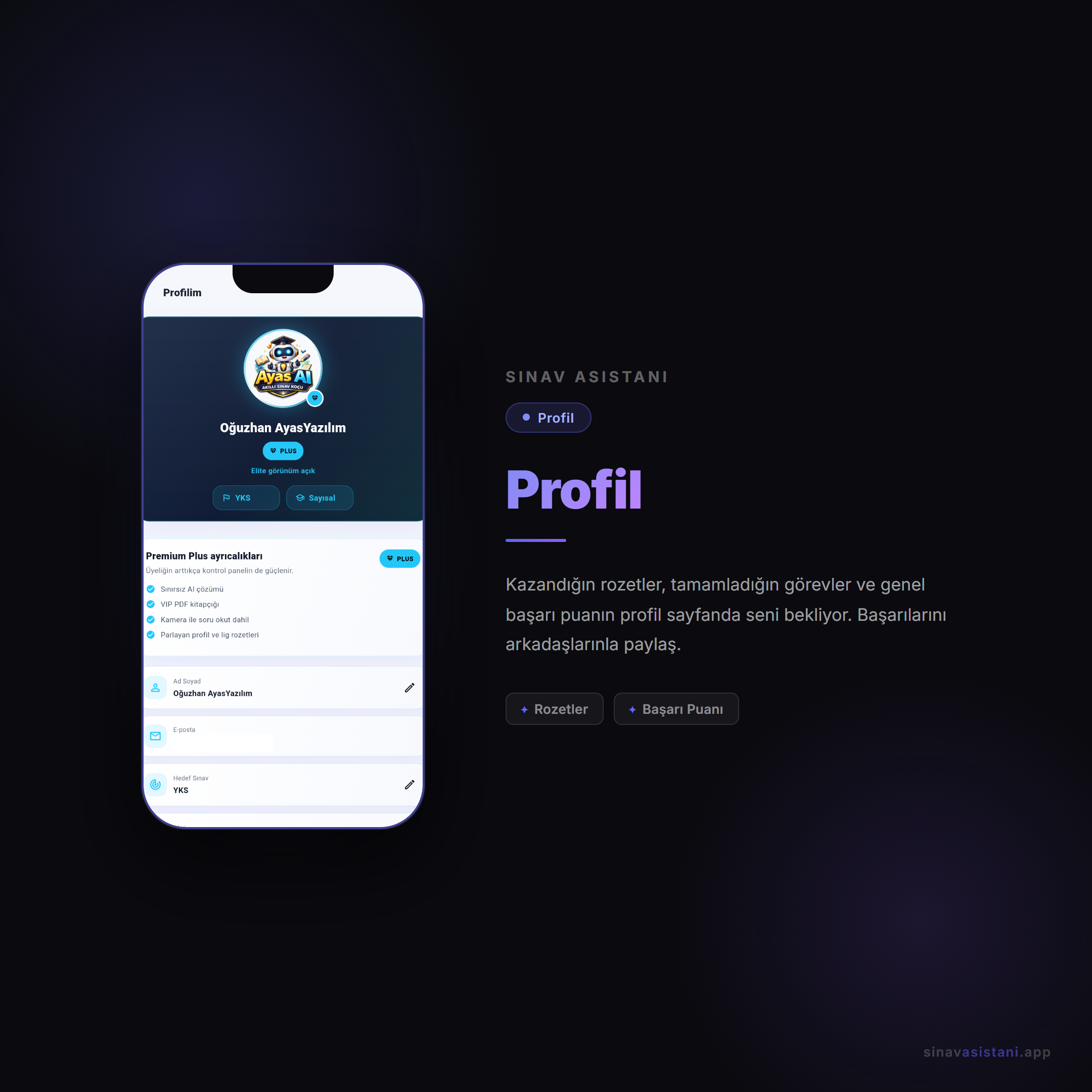 Profil ekranı — kullanıcı bilgileri ve rozet